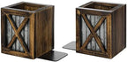 MyGift Rustic Bookends with Pen Holder, Wood & Metal Desk Organizer - Image 5