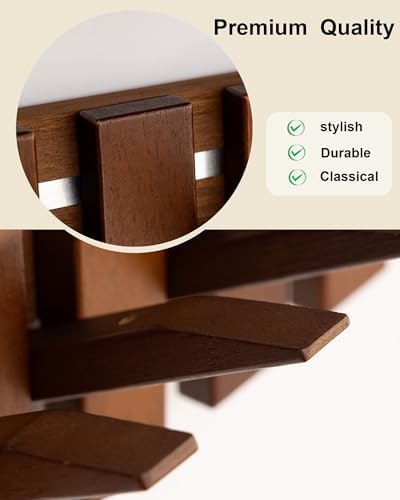 Wooden Coat Rack Wall Mount with Shelf, Heavy Duty Entryway Organizer with 4 Hooks,Coat Hooks Hanger for Coats, Hats, Bags & Towels, Walnut Wall Hanger for Hallway, Bedroom, Kitchen (4 Hooks) - Image 7