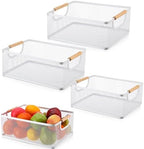 Rtteri 4 Pack White Metal Wire Basket with Wood Handle 2 Size Large Metal Mesh Basket Stackable Wire Storage Bin for Pantry Food Snacks Storage Kitchen Organizing by Rtteri