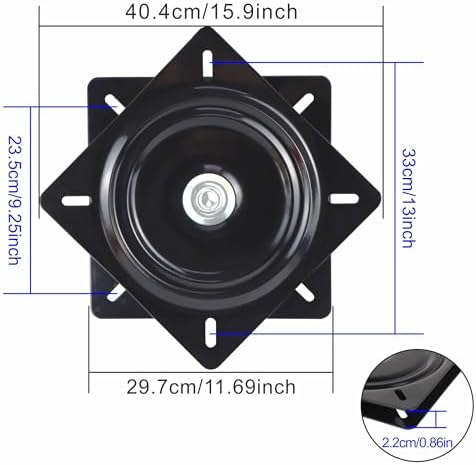 12 Inch Lazy Susans Turntable Bearings Swivel Zinc Plate, Black Square Lazy Susan Hardware, Heavy Duty Lazy Susan Replacement Parts for Table, Chair, Round Bar Stools(1 Pack) - Image 2