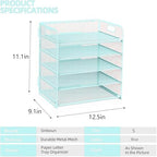 Letter Tray Paper Organizer 5-Tier Desk Organizer File Organizer Paper Holder with Handle, Metal Desktop Document Shelf Tray Office Classroom Organization - Blue - Image 2