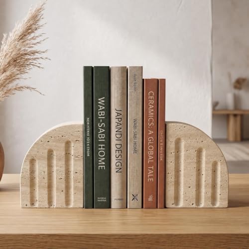 Travertine Book Ends, Decorative Stone Bookends for Shelves, Heavy Bookends - Image 6