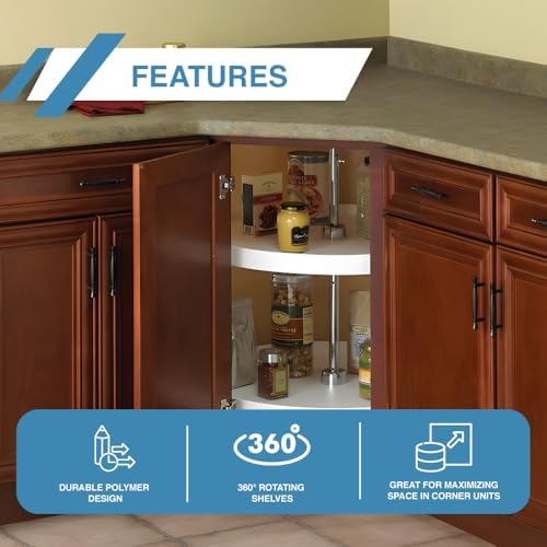 Knape & Vogt Lazy Susan Organizer, 2-Tier Cabinet, 18 in. Diameter Full-Round, Adjustable Height From 25-1/2 in. to 31-1/2 in., Polymer, 360 Degree Turntable, White - Image 5