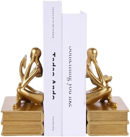 Reading Figurine Book Ends Book Lovers Gifts for Bookshelf Decorations for Readers, Graduates, Students, Teachers, Sculpture Home Decor for Shelves Desk Office Living Room (Gold) by Suruim