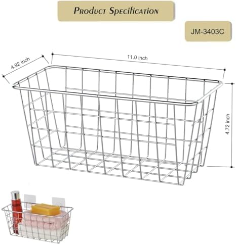 JUNCHU CHERRY 5 Pack Hanging Storage Basket, Bathroom Basket, Household Goods, with Traceless Tape, no Drilling, for Cabinet Storage, Kitchen, Bathroom, Storage Room,Chrome - Image 5