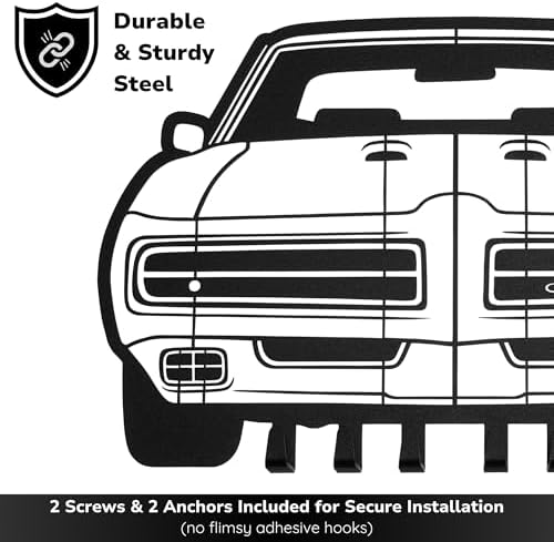 MOOH Car Key Holder for Wall - Metal Automotive Key Holder with 6 Hooks - Unique Car Gift for Men, Women, Car Lovers & Enthusiasts - Cool Man Cave Decor (Pontiac GTO 1969, Black) - Image 3