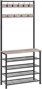 HOOBRO Hall Tree, Coat Rack with Shoe Rack, Hall Tree with Bench, 5 Tier Shoe Storage Organizer with 9 Hooks for Entryway, Closet, Sturdy, Industrial, Greige and Black BG80MT01G2 by HOOBRO