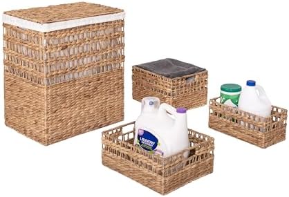 Seville Classics Premium Natural Handwoven Portable Laundry Bin Basket with Carrying Handles, Household Storage for Clothes, Linens, Sheets, Rattan, 3-Piece Hamper Set - Image 5