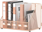 5 Vertical Compartments Magazine Holder, Metal Binder Organizer, RoseGold by JMHUD
