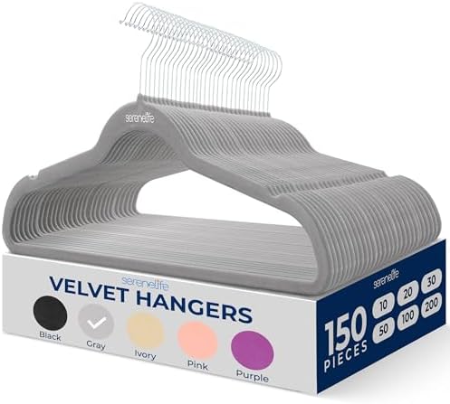 SereneLife Velvet Hangers – 150 Pack, Slim & Space Saving for Closets by SereneLife