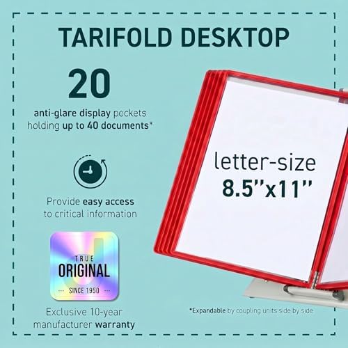 Tarifold Desktop Reference Display System, 20 Pockets, Expandable, Red - Image 2