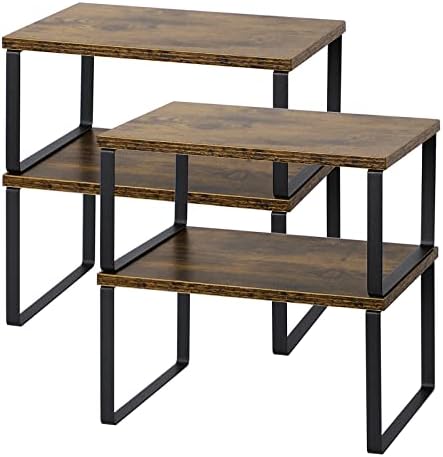 MOOACE Kitchen Counter Shelf, Stackable Cabinet Shelf Organizers Expandable Countertop Shelf for Pantry - Set of 4 - Brown by MOOACE