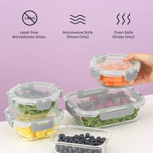 JoyJolt 24pc Borosilicate Glass Storage Containers with Lids | 12 Airtight/Freezer Safe Food Storage Containers for Pantry and Kitchen | Meal Prep Container for Lunch | Glass Tupperware Set - Image 5