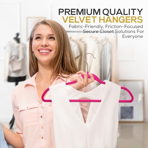 Techzoo Premium Velvet Hangers 50 Pack Ultra Thin Non Slip Adult Felt Space Saving Suit Hanger for Closet Heavy Duty Coat Pants Jackets Dress Hangers 360° Swivel Hook Hold Upto 10 lbs Dark Pink - Image 5