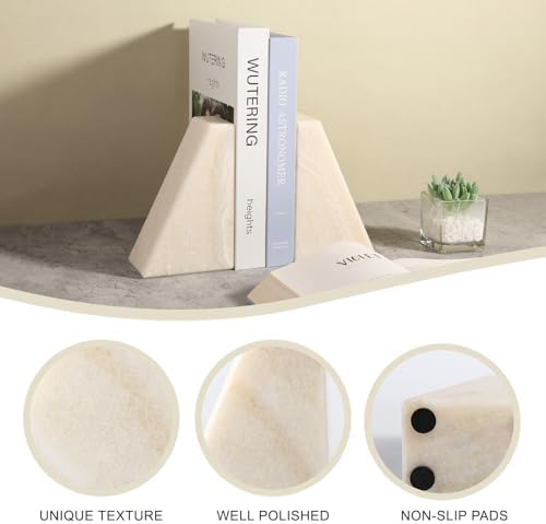 Koville Marble Bookends for Shelves, Large Bookends for Heavy Books, Non-Slip 7Lbs Stone Book Ends for CD/Movies, Modern Decorative Bookends for Shelves Table Home Decor(Navona) - Image 4