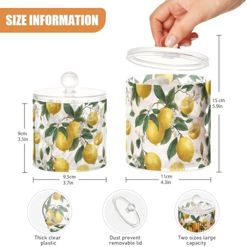Lemon Slice Flowers Qtip Holder Waterproof Dustproof Apothecary Jars with Lids For Bathroom Cotton Swabs Makeup Sponges Floss Picks Bath Salts 2 Pack - Image 3