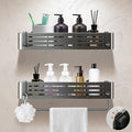 Lekesky Suction Cup Shower Caddy, No Drill Shower Shelves with a Towel Bar, Aluminum Rust Proof Bathroom Shower Organizer with 12 Hooks (2-Pack, Gunmetal Gray) by LEKESKY