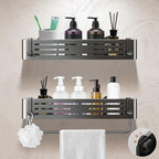 Lekesky Suction Cup Shower Caddy, No Drill Shower Shelves with a Towel Bar, Aluminum Rust Proof Bathroom Shower Organizer with 12 Hooks (2-Pack, Gunmetal Gray) by LEKESKY