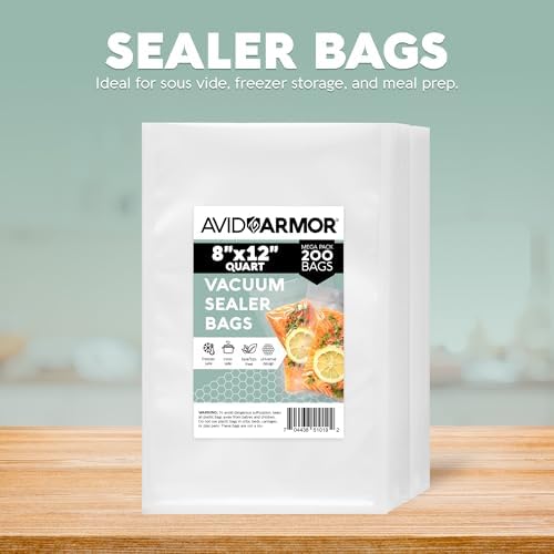 Avid Armor Vacuum Sealer Bags 200 Quart 8x12" For Food Saver, Commercial Grade, BPA Free, Heavy Duty, Pre-cut, for Vac Storage, Meal Prep, Sous Vide, or Dehydrated Freeze Dried Foods - Image 2