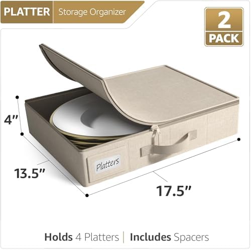 Sorbus Platter Storage Case for Dinnerware (2 Pack, Beige) - Image 3