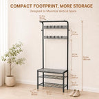 Simple Deluxe 4-in-1 Hall Tree with Bench and Shoe Storage, Entryway Coat Rack with 10 Hooks, Freestanding Mudroom Organizer with 2-Tier Shoe Rack for Entryway Bedroom Foyer, Grey - Image 4