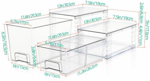 Clear Stackable Acrylic Storage Drawers(4 Pack), Plastic Organizer Bins with Handles, Easy Assembly for Bathroom Kitchen Pantry Cabinet Under Sink Snack Home Storage Solutions - Image 3