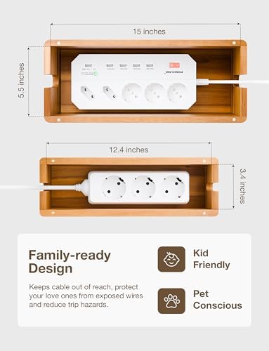 TIDITA Set 2 Sizes Wooden Cable Management Box Round Edge, Magnetic Lid - Image 3