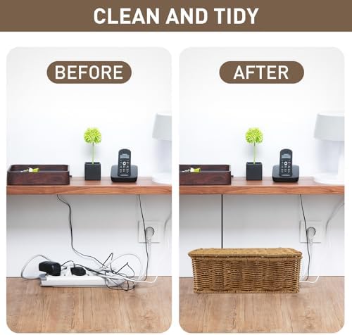2 Pack Rattan Cable Management Box, Large Cord Organizer Box with Lid Under Desk Router Hider Storage Box with 4 Exits, Wire Box Hider for TV Wires Computer Surge Protector USB Hub Power Strip - Image 3