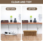 2 Pack Rattan Cable Management Box, Large Cord Organizer Box with Lid Under Desk Router Hider Storage Box with 4 Exits, Wire Box Hider for TV Wires Computer Surge Protector USB Hub Power Strip - Image 3