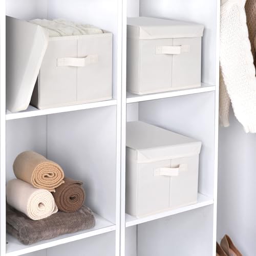 WUIKE Fabric Storage Bins with Lids, Decorative Boxes, Beige, Large, 3-Pack - Image 5