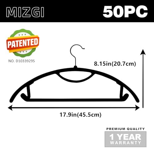 MIZGI Premium Velvet Hangers 50-Pack,No Shoulder Bump Hangers W/Tie Bar Ultra Thin Space Saving Non Slip Hanger Heavy Duty Felt Rounded Clothes Hanger for Sweaters,Coat,Jackets,Pants,Shirts - Image 2
