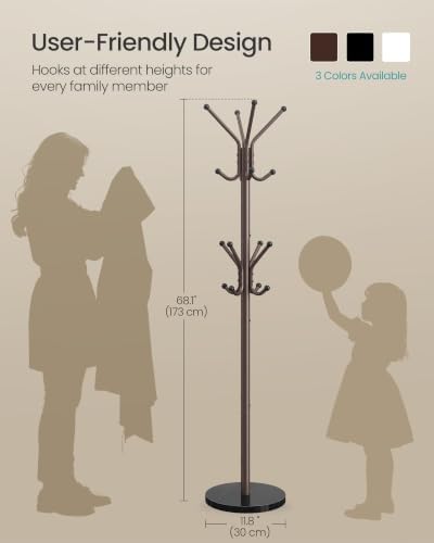 SONGMICS Freestanding Coat Rack, 16 Hooks, Steel Coat Tree with Marble Base - Image 6