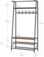 OUTLANE Entryway Hall Tree with 5 Hooks, Shoe Bench & Storage Shelf, Coat Rack Organizer with Wood Accents and Metal Frame for Entryway, Living Room, Bedroom, Rustic Brown-Single row - Image 2
