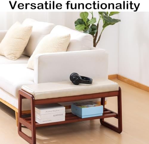 2-Tier Solid Wood Shoe Rack Bench for Entryway, Beige, 39.4inches - Image 6