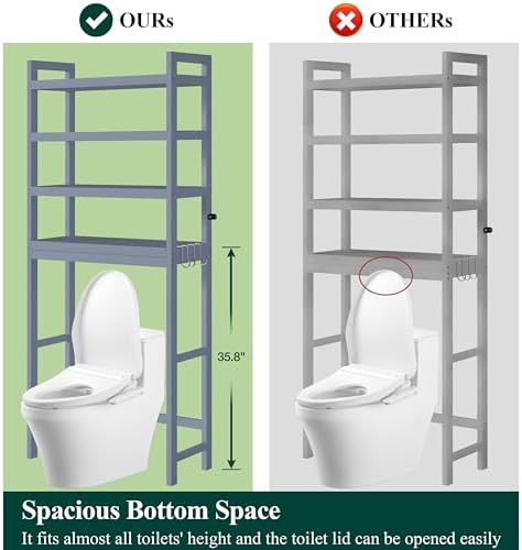Smiry Bamboo Over The Toilet Storage Cabinet, 4 Tier, Grey - Image 5