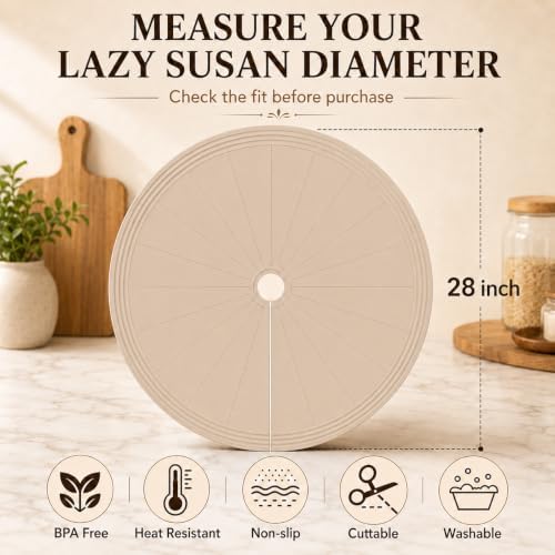 Lazy Susan Shelf Liner, Silicone Lazy Susan Liners for Kitchen Cabinet Turntables, Heat-Resistant, Non-Slip and Easy-to-Clean Round Mats, 2 Pack (Khaki) - Image 3