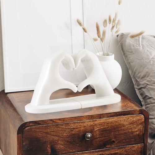 White Bookends, Heavy Duty Bookend Holder Decor, White Finger Heart Shaped, Modern Art Sculpture, Finger Home Decoration, Bookends Decorative, Boho Decor for Desktop Bedroom Study Room - Image 5