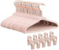 Tonswachic Velvet Child Hangers 50 Pack, 14" Premium Kids Felt Hangers, Non Slip Baby Hangers for Toddler Clothes, 0.2" Slim Space-Saving Children Hangers with 10 Clips & 360° Rose Gold Hook, Pink by TonswachicHangersSpaceSaver