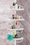 Shower Caddy Tension Pole with 4 ABS Baskets,Shower Storage Shelf with 56 to 125 Inch Adjustable Stainless Pole for Bathroom White by Sempicad