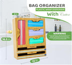 Storage Bag organizer, 6 in 1 Foil and Plastic Wrap Dispenser with Cutter, Bamboo Kitchen Drawer Organizer Food Bag Organizer for Gallon, Quart, Sandwich, Snack Bags (Natural) - Image 2