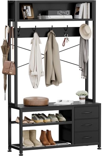 Hall Tree with Bench & 3 Drawers Storage 31.5" Coat Rack Entryway Organizer by Lulive