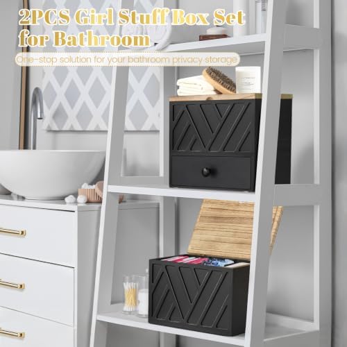 Tampon Holder for Bathroom Decor, Feminine Product Organizer with Lid and Drawer, Shark Week Tampon Storage, Wood Pad and Tampon Organizer for Toilet Organizer, Bathroom Accessories Box for Girl Stuff - Image 4