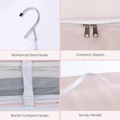 Surblue Hanging Shelves Travel Storage Bag Compression Packing Cube for Suitcase Collapsible with Extension Layer Large Capacity, Pink,XL - Image 6