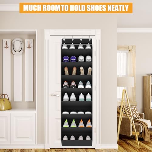 KYEVIS Over The Door Shoe Organizer Storage Fit 16-24 Pairs Hanging Shoe Rack Organiser for Closet Door, Deep Pocket Shoe Holder for Sneakers,Boots Storage(1 Pack Black) - Image 3
