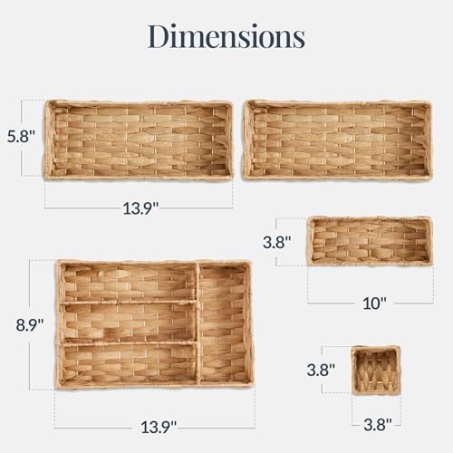 Best Choice Products 5-Piece Flatware Organizer Set, Woven Modular Silverware & Utensil Drawer Organizer Trays, Drawer Divider, Storage Containers for Kitchen, Bathroom, & Office Utensils - Natural - Image 2