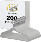 Quality Hangers 200 Pack Slim Plastic Hangers for Clothes - 16.5" Won't Crease Your Clothes, Heavy Duty Non-Velvet Gray Hangers, 360° Swivel Chrome Hook Dresses Coats Shirts by QualityHangers
