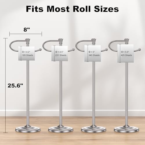 Toilet Paper Holder Free Standing, 25” H Stainless Steel Nickel Toilet Paper Stand, Weighted Base Floor Tissue Roll Holder for Bathroom,Toilet Roll Stand - Image 5