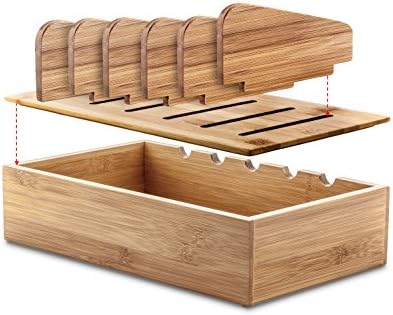 Prosumer's Choice Wooden Charging Station Organizer - 5-Port Base for Phones, Tablets and Laptops - Multi-Device Docking Station with Removable Divider Slots - Cord Box with Cable Management - Bamboo - Image 2