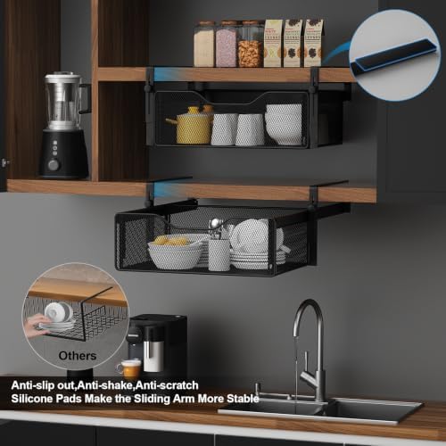 AmonHouseware 2Pack Under Shelf Basket Storage,Adjustable Hanging Arm,Black - Image 5