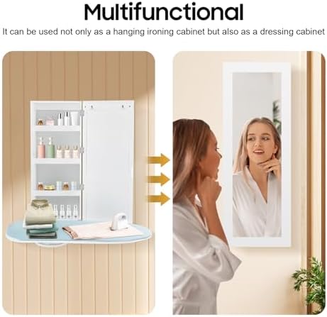 Ironing Board Cabinet, Built-in Swivel Ironing Board Foldable with Storage, Wall Hanging with Mirror for Edrooms, Checkrooms, Small Houses, Sewing Rooms, Bedrooms - Image 5